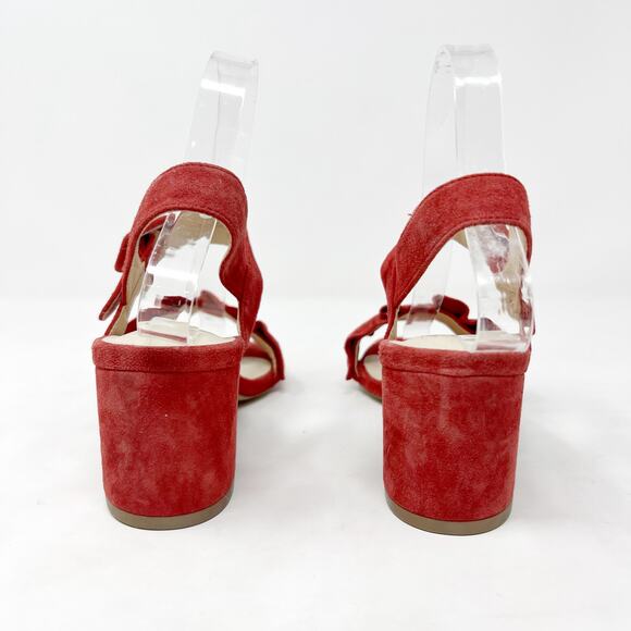 [E8 By Miista] Red Suede Leather Sandie Ruffle Strap Block Heel Sandals Size 5.5 - Picture 4 of 12